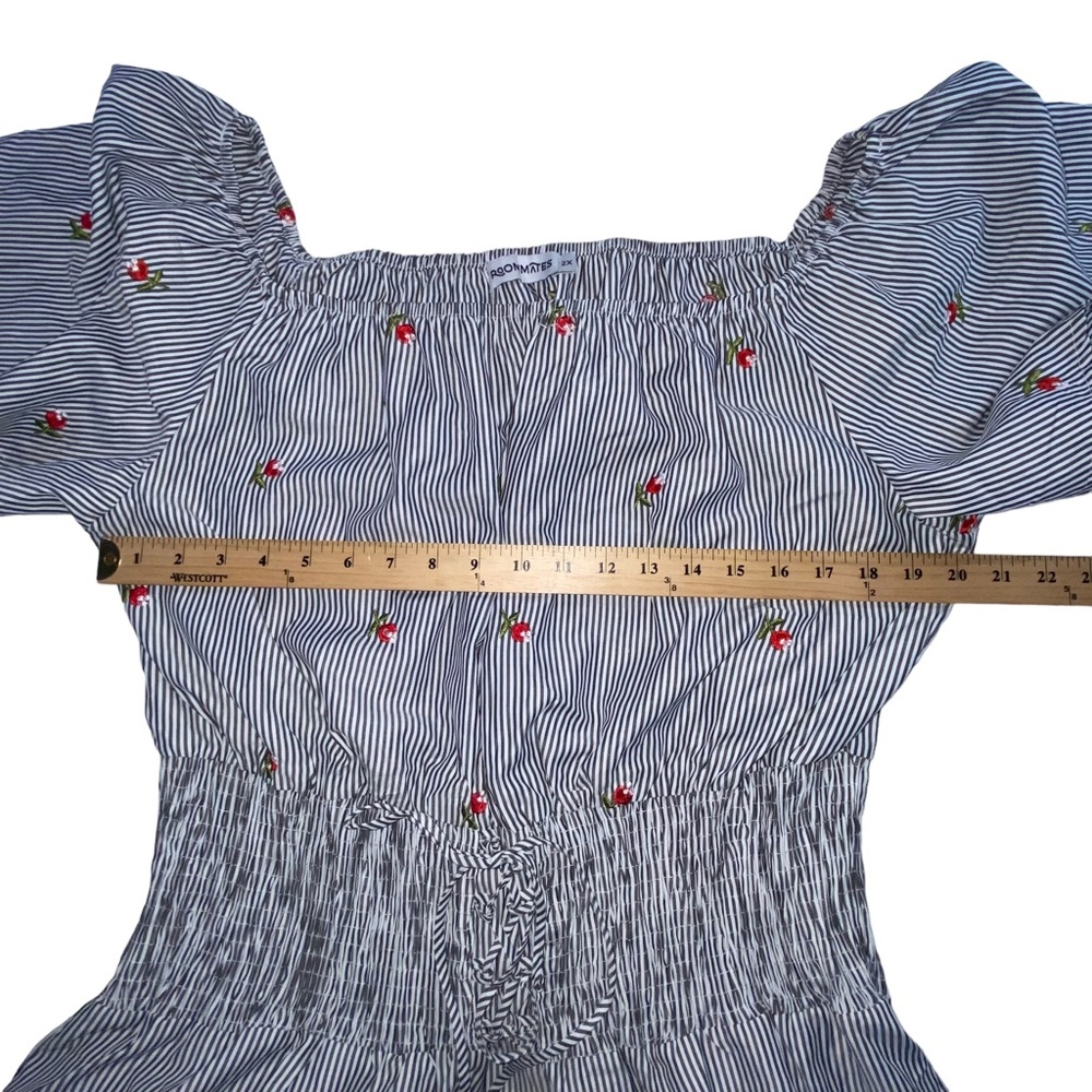 Roommates Striped Floral Lace Up Top Blouse - Woman’s Size 2X - Picture 2 of 8